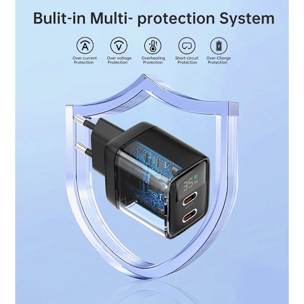 Choetech USB-C USB-C Väggladdare PD 35W GaN - Svart Svart