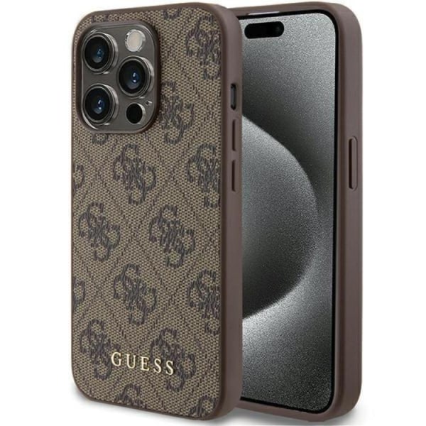 Guess iPhone 15 Pro -puhelinkuori 4G Metal Gold Logo - Ruskea