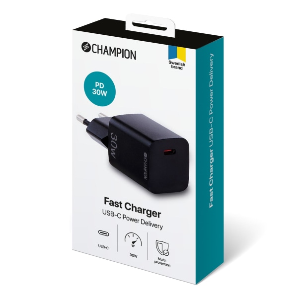 Champion Quick Charger USB-C PD 30W - Sort