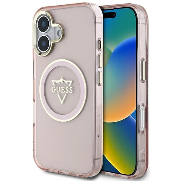 Guess Telefontaske til iPhone 16 MagSafe IML Mountain Logo - Lyserød