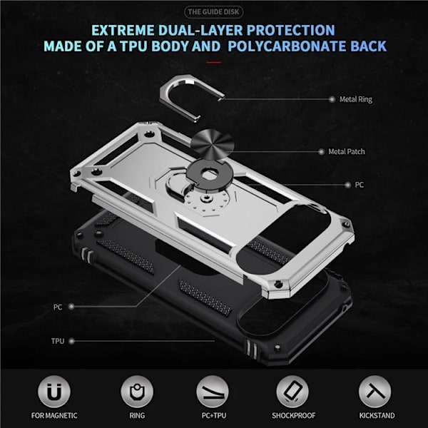 Mobilskal till Google Pixel 10/10 Pro Kickstativ - Silver Silver