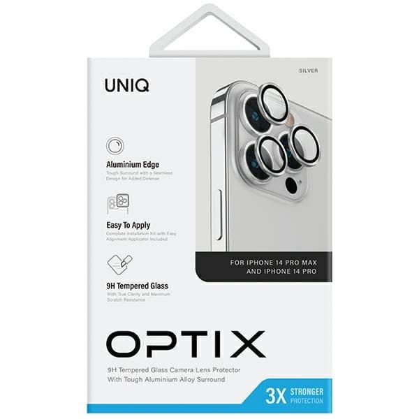 UNIQ iPhone 14 Pro/14 Pro Max Kameralinsskydd Härdat Glas Silver