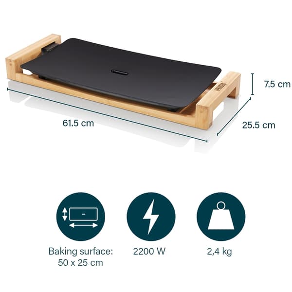 Princess Bordsgrill Table Chef Pure Black Bamboo 50X25 Svart