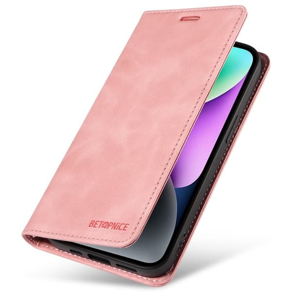 BETOPNICE 003 iPhone 15 Plånboksfodral i Konstläder - RFID Blocker - Rosa