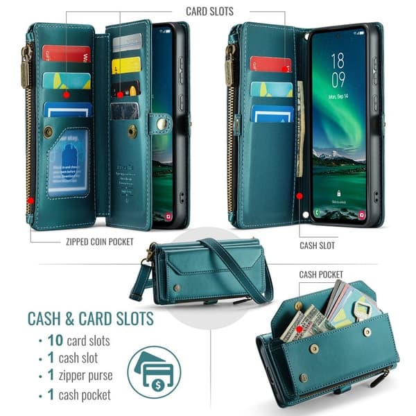 CASEME Plånboksfodral Konstläder för Samsung Galaxy S24 FE - Grön