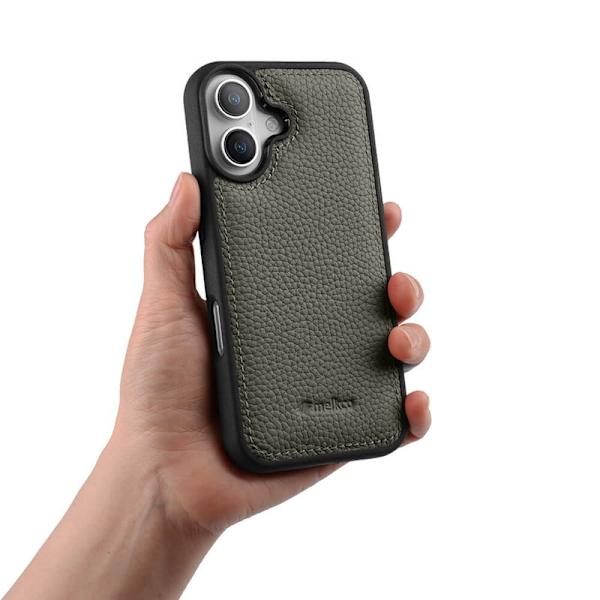 MELKCO Mobilskal till iPhone 16 Plus Äkta Läder Belagt PC - Grå