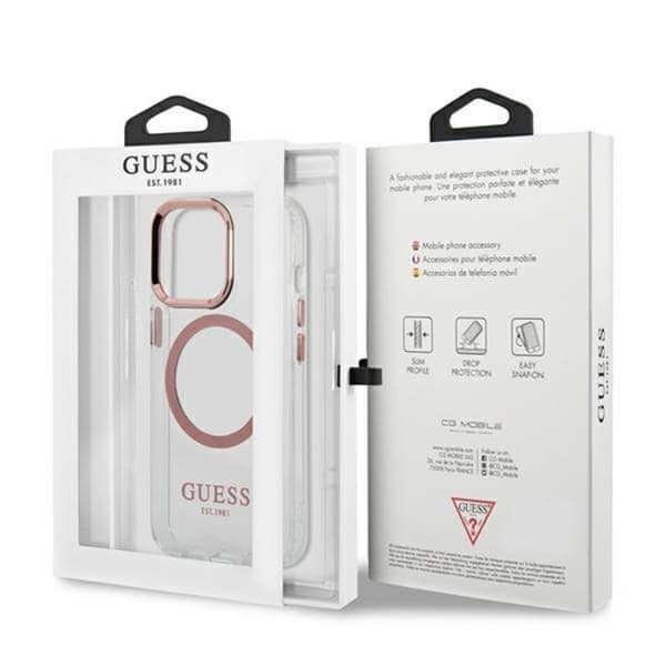 Guess iPhone 13 Pro Skal Magsafe Metal Outline - Rosa Rosa