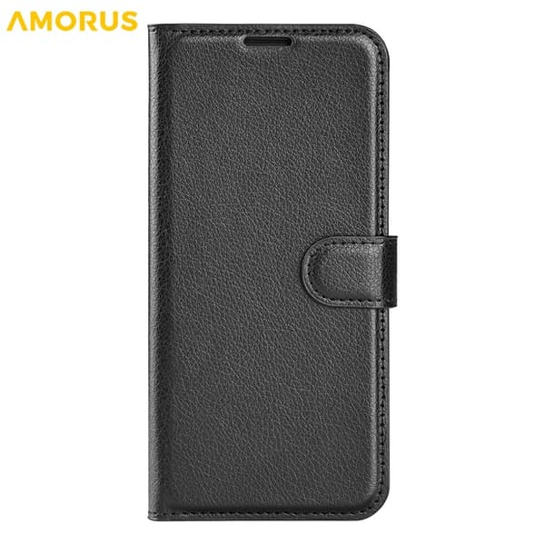 AMORUS iPhone Air Konstläder Plånboksfodral Flipstativ Litchi - Svart Svart