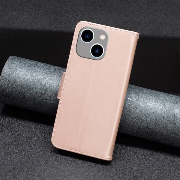 iPhone 14 Plus Pung Taske Sommerfugl Præget - Rose Guld Roséguld
