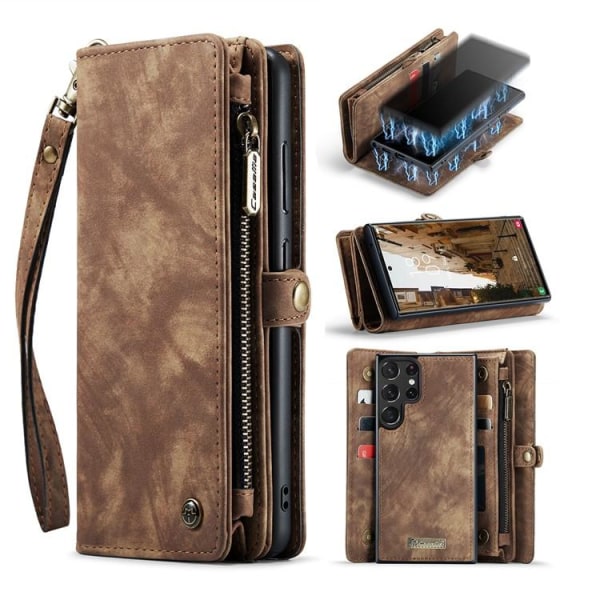 Caseme Galaxy S23 Ultra Wallet Case Aftagelig - Brun
