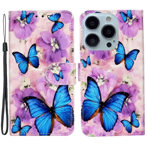iPhone 14 Pro Plånboksfodral Folio Flip - Blå Butterfly