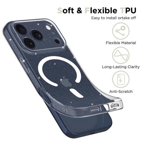 Tech-Protect Mobilskal till iPhone 17 Pro Max Magsafe Flexair - Glitter Transparent