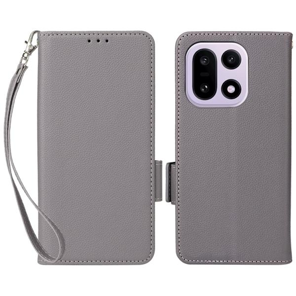 OnePlus 15 5G Plånboksfodral Litchi Texture Konstläder - Grå Grå
