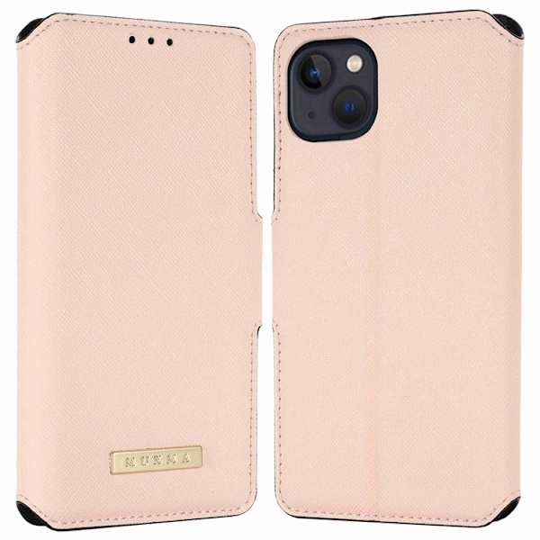 MUXMA iPhone 14 Plus Plånboksfodral Cross Texture - Rosa Rosa