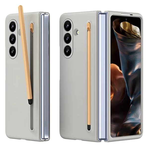 Mobilskal till Galaxy Z Fold 7 5G Med Stylus Hård PC - Ljusgrå Grå