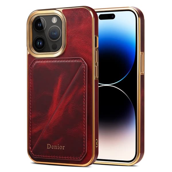 DENIOR Mobilskal till iPhone 14 Pro Max Äkta Läder + TPU + PC Röd
