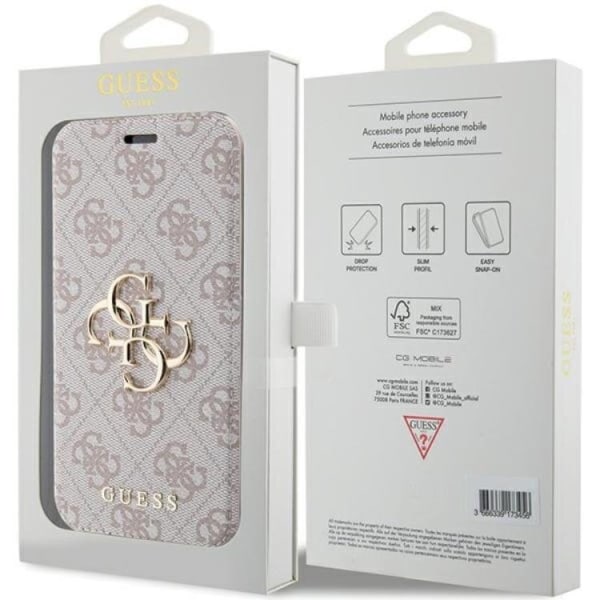 Guess iPhone 15 Pro Plånboksfodral Metall Logo - Rosa