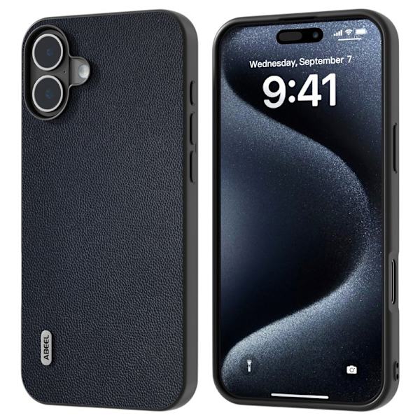 ABEEL Mobilskal till iPhone 16 Äkta Läder Coated PC+TPU Blå