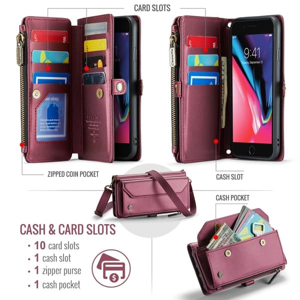 CASEME Plånboksfodral Konstläder för iPhone 6 Plus - Vinröd