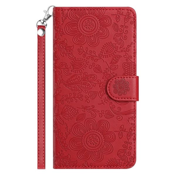 Samsung Galaxy S26 Plånboksfodral Blommönster Konstläder Flip - Röd