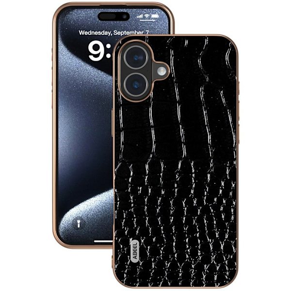 ABEEL Mobilskal till iPhone 16 Plus Electroplating Äkta Läder - Svart
