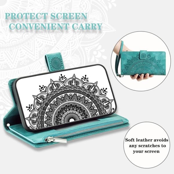 Samsung Galaxy S26 Plånboksfodral Mandala Blommönster Konstläder - Mintgrön