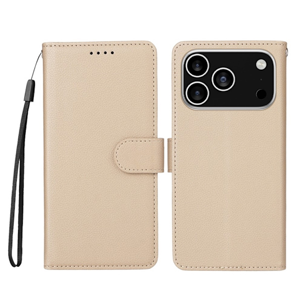 iPhone 17 Pro Plånboksfodral RFID Blocking med Handledsrem Beige