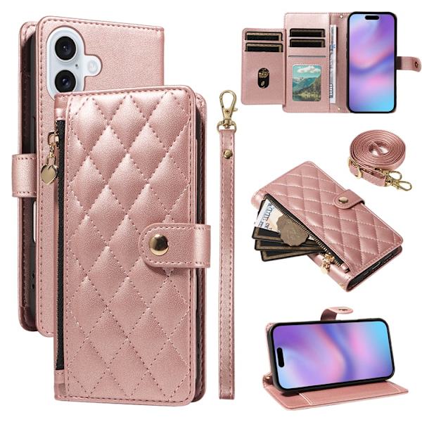 iPhone 17 Plånboksfodral Rhombus Läder - Roséguld Roséguld