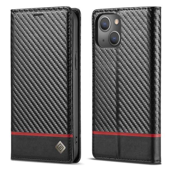 LC.IMEEKE iPhone 13 Plånboksfodral i Konstläder - Röd med svart rand