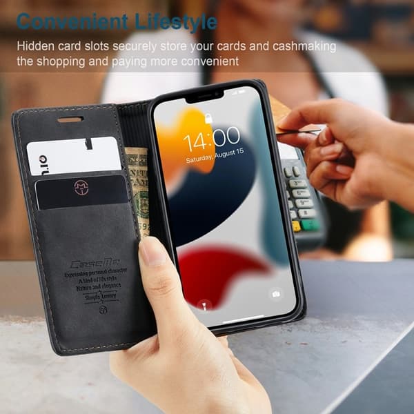 CASEME 013 Plånboksfodral i Konstläder för iPhone 13 - Svart