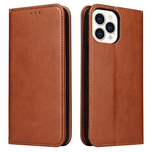FIERRE SHANN iPhone 14 Pro Max Plånboksfodral Konstläder - Brun