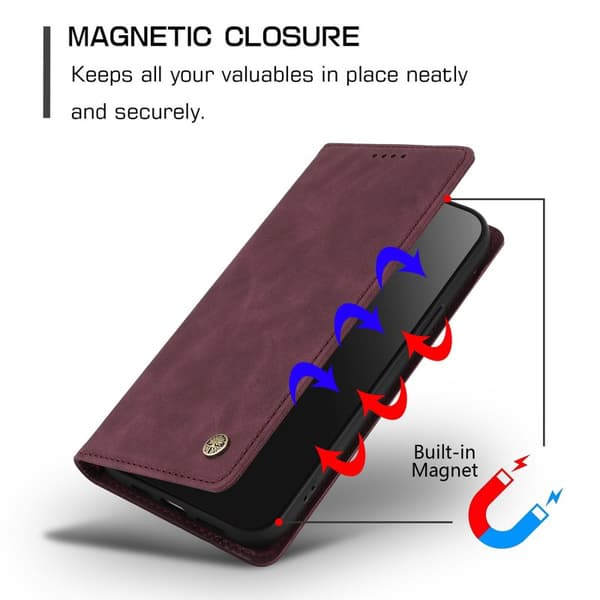 Plånboksfodral för Samsung Galaxy S26 Plus Konstläder RFID - Vinröd