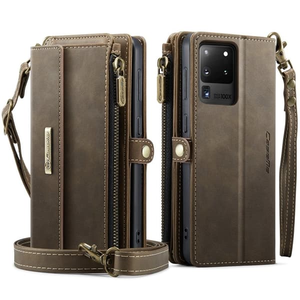 CASEME Konstläder Plånboksfodral till Samsung Galaxy S20 Ultra - Brun