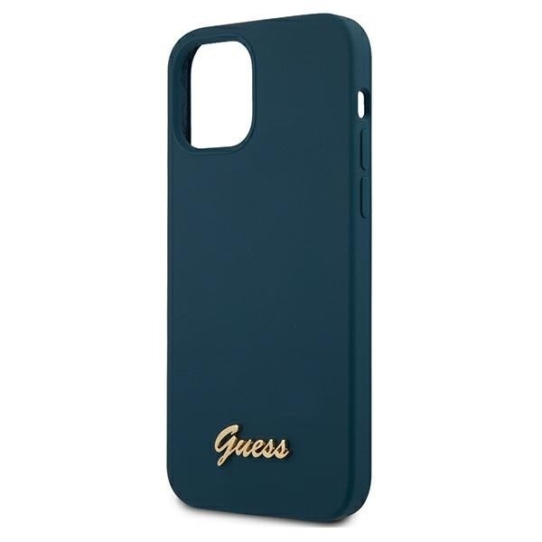 Guess iPhone 12 Pro Max Kuori Metal Logo Script - Sininen Blue