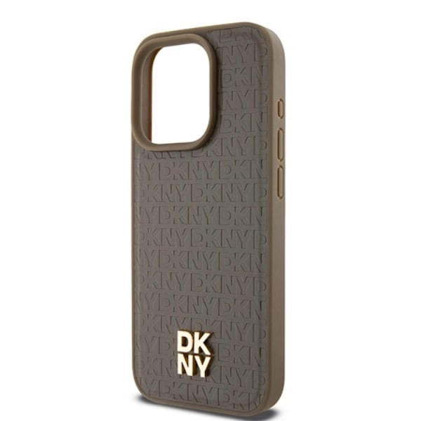 DKNY iPhone 14 Pro Max Mobilskal Magsafe Läder Pattern Metal Logo
