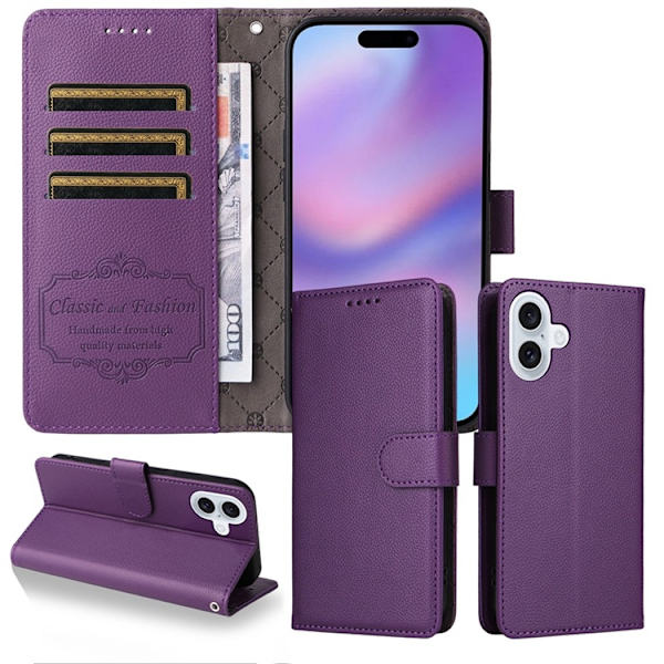 iPhone 17 Plånboksfodral RFID Blocking med Handledsrem Lila