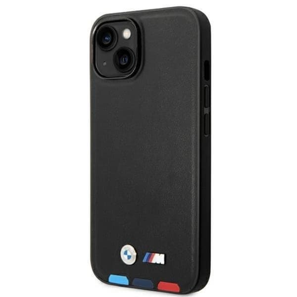 BMW iPhone 14 Plus -kotelo Nahka Stamp Tricolor - Musta Black