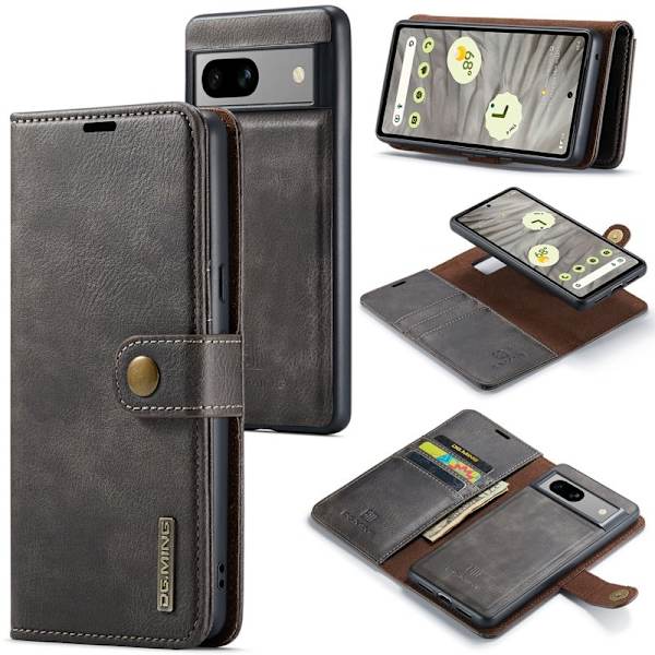 DG.MING Google Pixel 8a Plånboksfodral 2 i 1 Removable Äkta läder Folio Grå