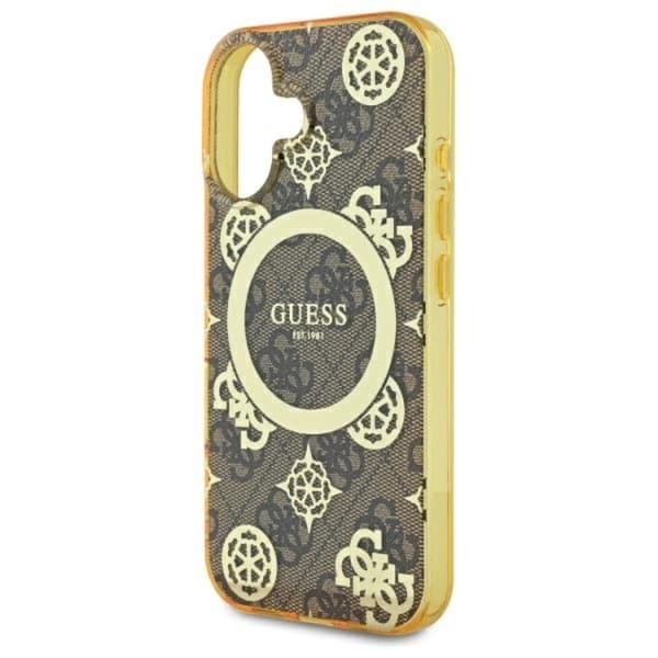 Guess Mobilskal till iPhone 16 MagSafe IML Peony On 4G Background Brun