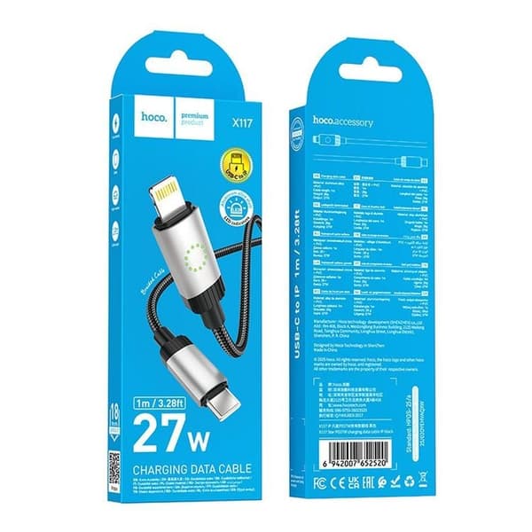 HOCO USB-C til Lightning 27W Kabel 1m X117 - Sort Svart