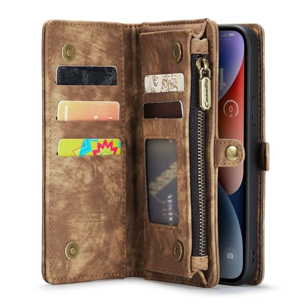 CASEME 008 Series iPhone 13 mini Konstläder Plånboksfodral 2 i 1 Brun