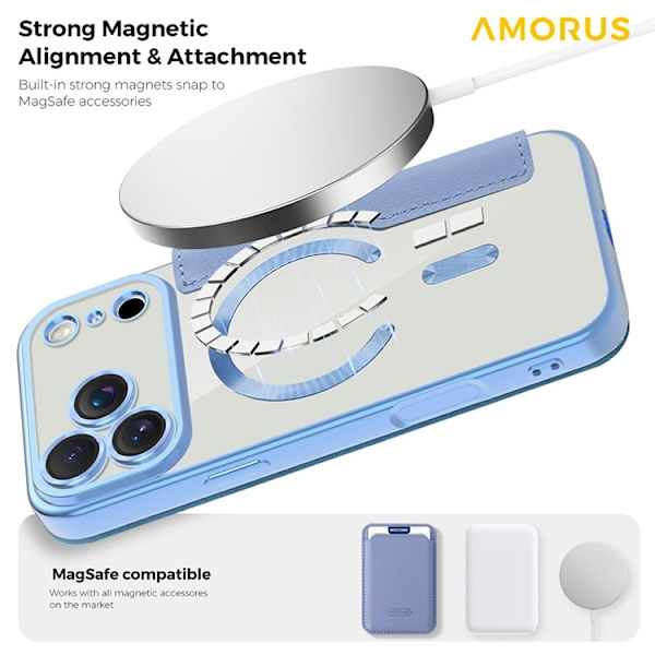 AMORUS iPhone 17 Pro Plånboksfodral MagSafe RFID-Skydd - Blå Blå