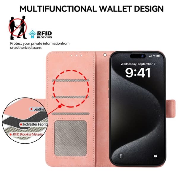 ABEEL Mobilskal till iPhone 16 Pro Max Magnetiskt RFID-Skydd Konstläder Rosa