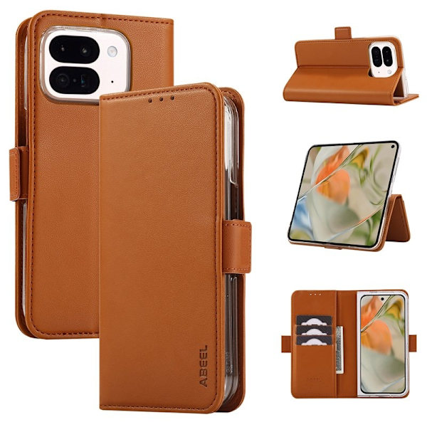 ABEEL Style A02 Konstläder Plånboksfodral för Google Pixel 9 Pro Khaki