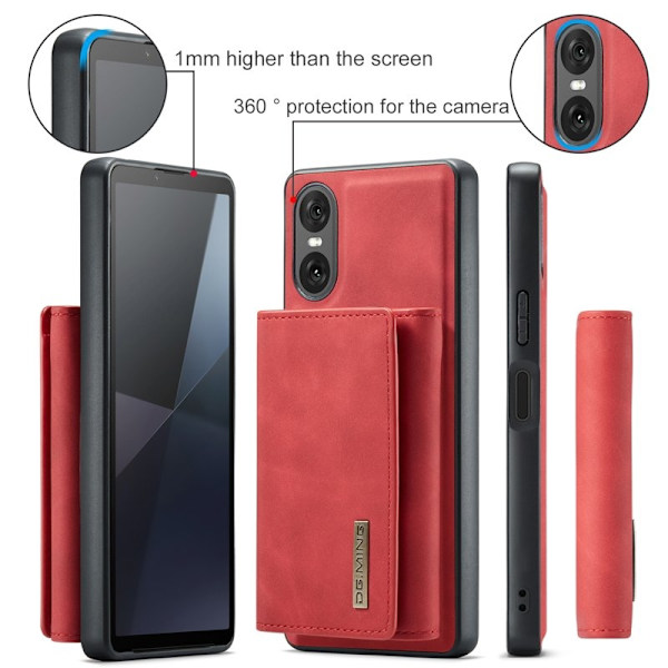 DG.MING Sony Xperia 10 VI Kickstand Konstläder Plånboksfodral Röd