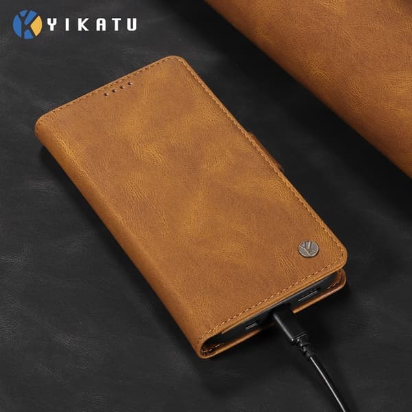 YIKATU OnePlus 15 5G Konstläder Plånboksfodral Skin-touch Feeling Brun