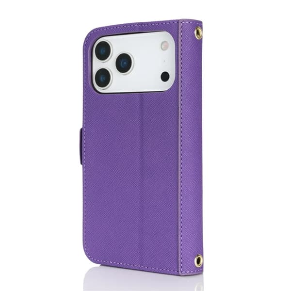iPhone 17 Pro Konstläder Plånboksfodral Cross Texture med Axelrem - Lila Lila