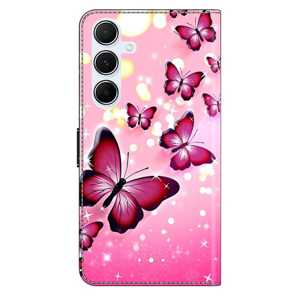 Galaxy A17 5G Konstläder Plånboksfodral Pattern Printing - Rosa Butterfly Rosa
