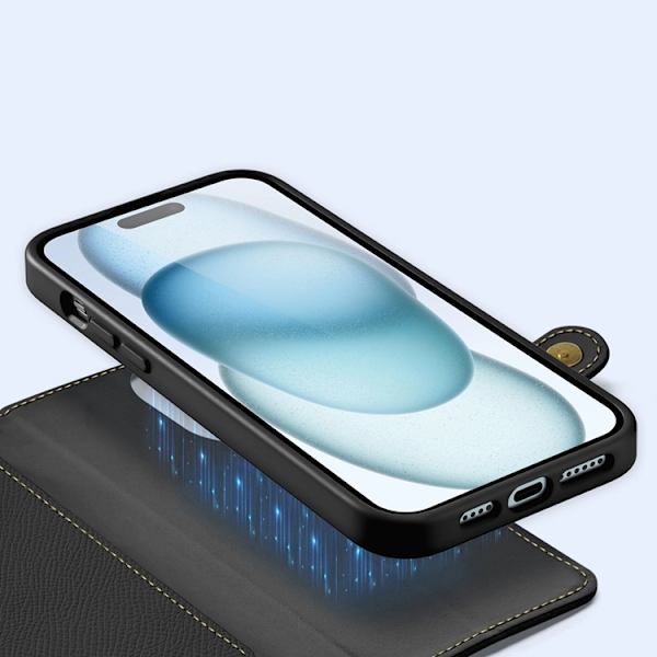 Dux Ducis iPhone 15 Pung Etui Lawa Læder - Sort