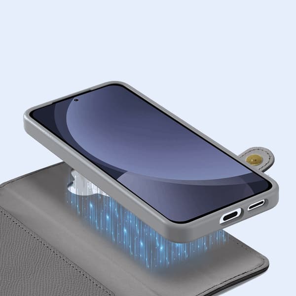 Dux Ducis Lawa Galaxy S25 Plus Plånboksfodral MagSafe Äkta Läder Grå